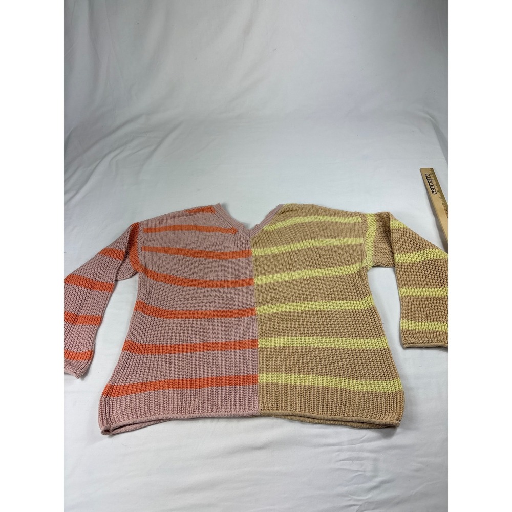 American Eagle Striped Colorblock V-Neck Sweater Womens Large Cotton Shaker Knit - Picture 5 of 6
